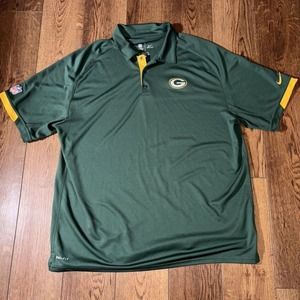 GREEN BAY PACKERS Shirt Mens XL Green Polo Nike Dri Fit Sideline Coach NFL